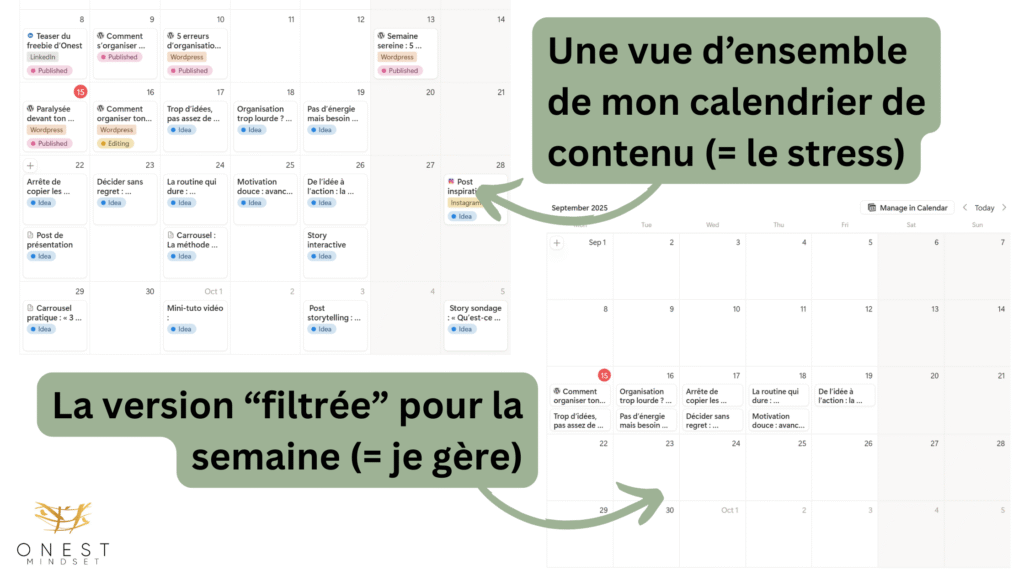 Onest Mindset - Filtrer les infos sur le calendrier de Notion - femme neurodivergente