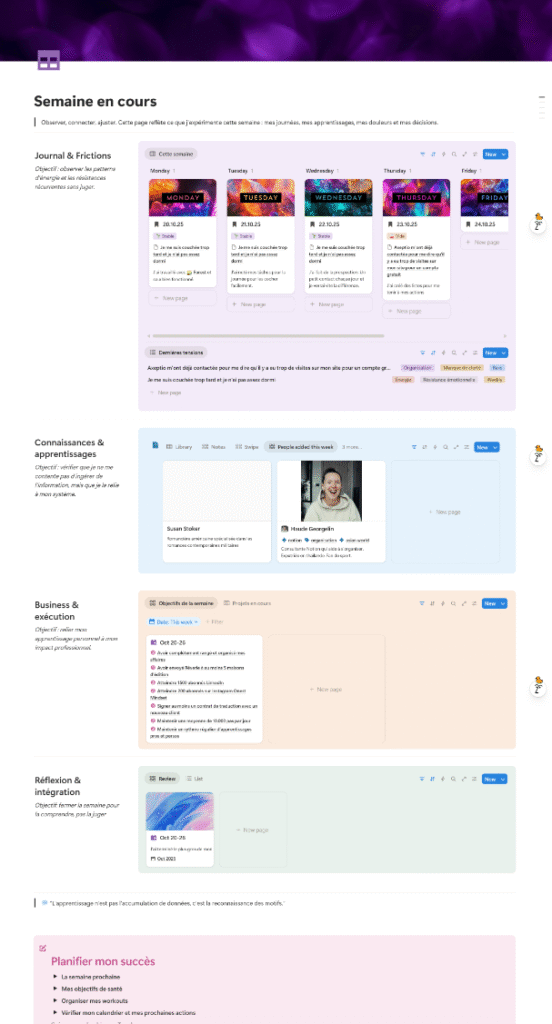 Ma page semaine en cours sur Notion, pour simplifier ta semaine