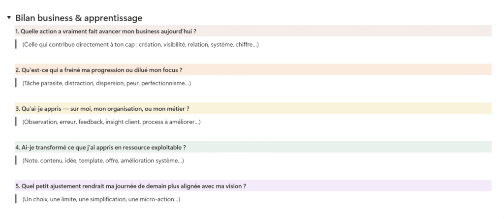 Quelques questions bilan du soir, pour simplifier ta semaine